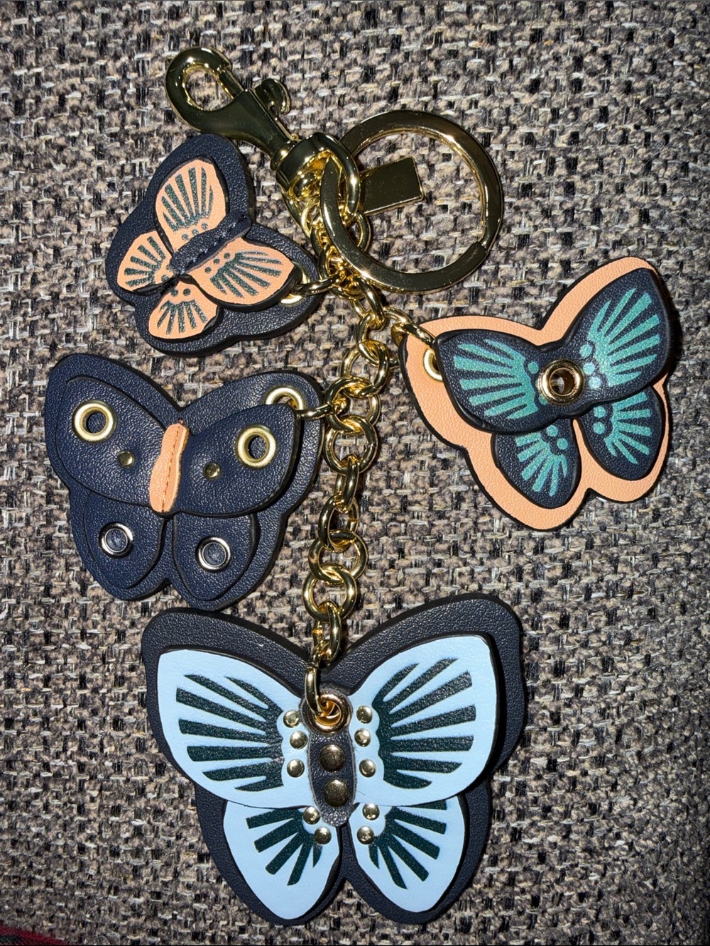Butterfly Multi-Charm Keychain - Black, Peach & Light Blue